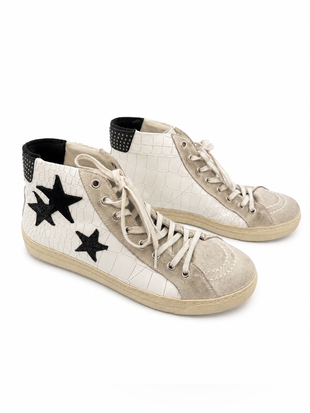 The Kooples White Crocodile-Embossed High-Top Sneakers Details Size 37